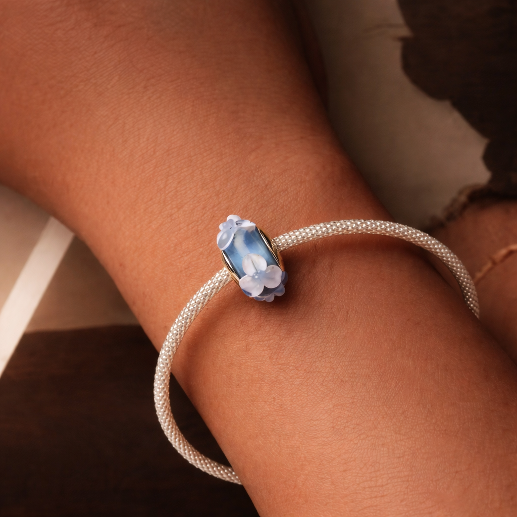 Blue flower Murano glass bead charms for bracelet