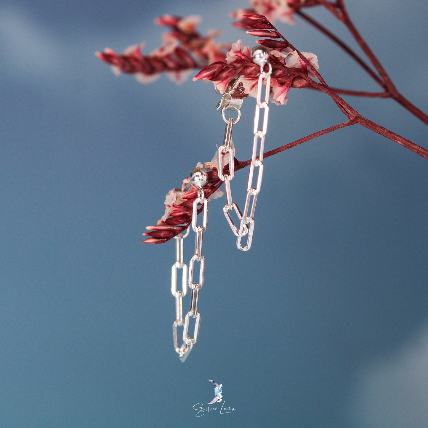 link chain silver earrings