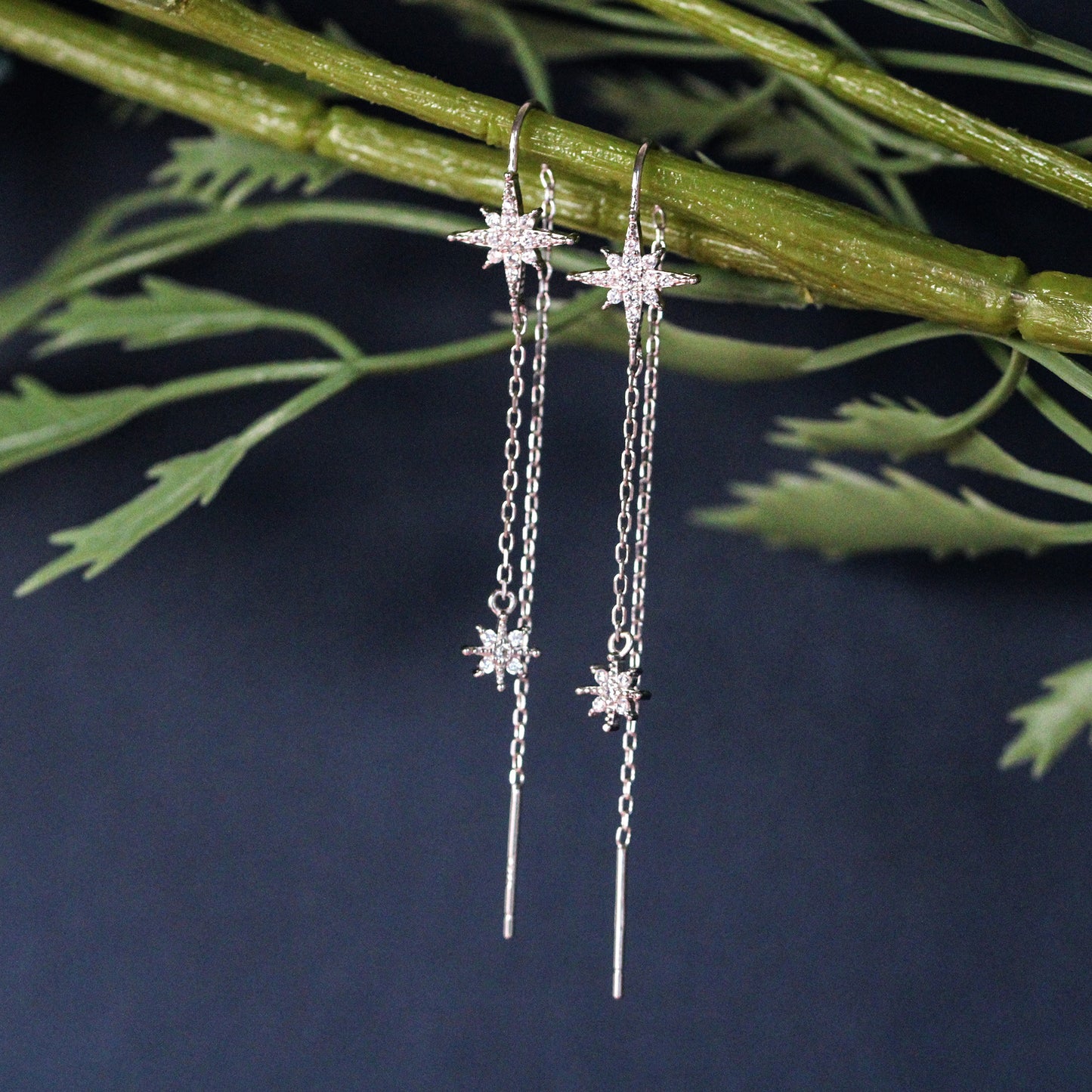 Starburst threaders dangle drop earrings