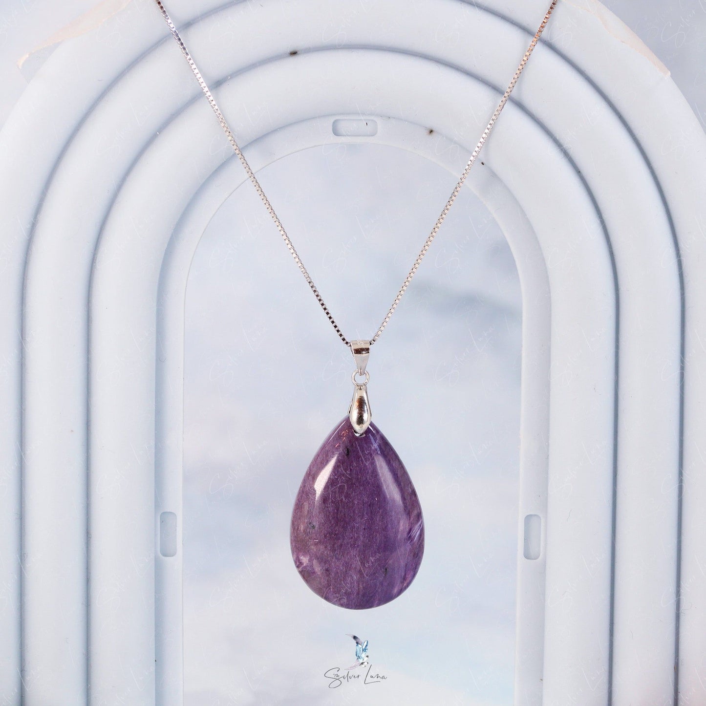 charoite teardrop pendant necklace