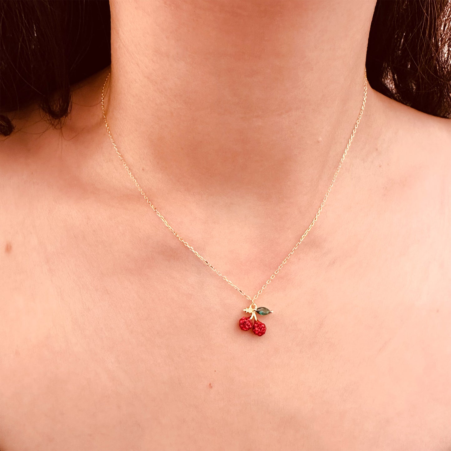 Cherry fruit pendant necklace