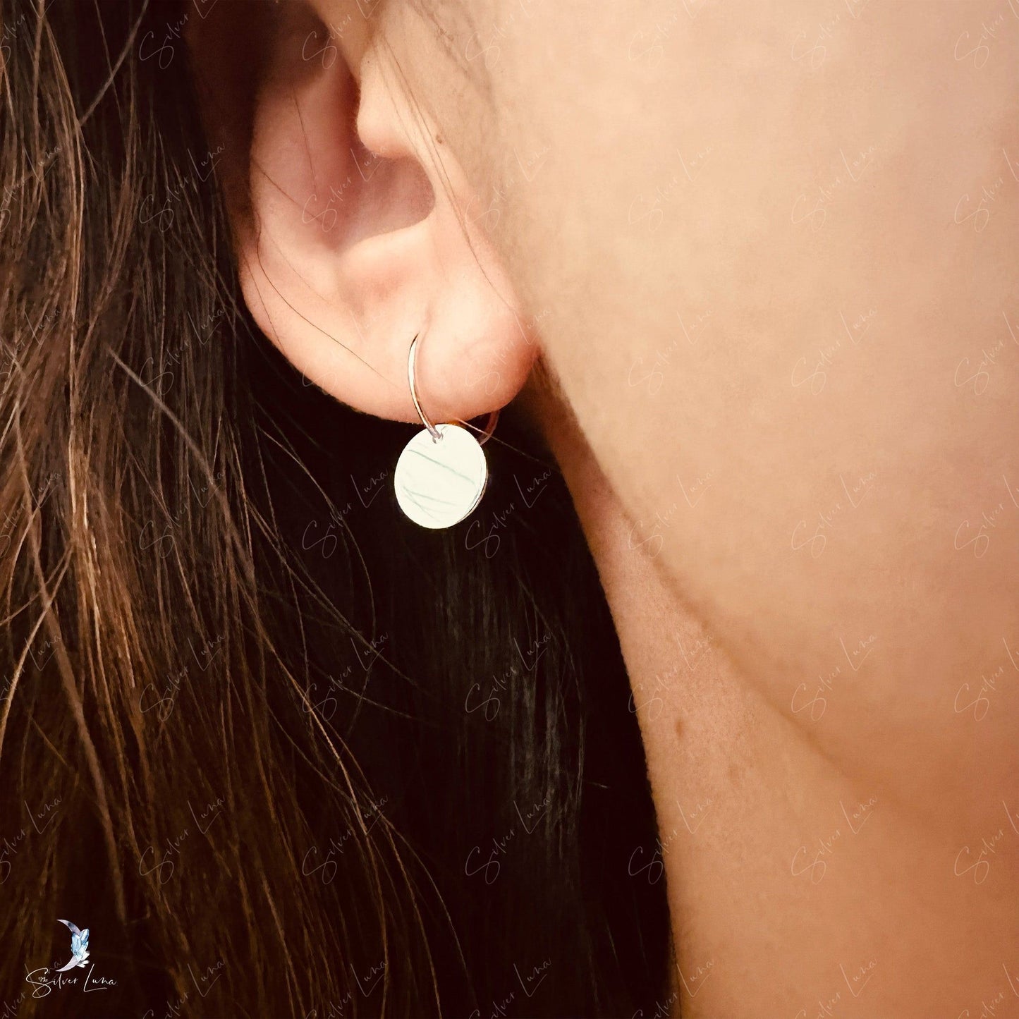 Simple minimalist circle tag hoop earrings