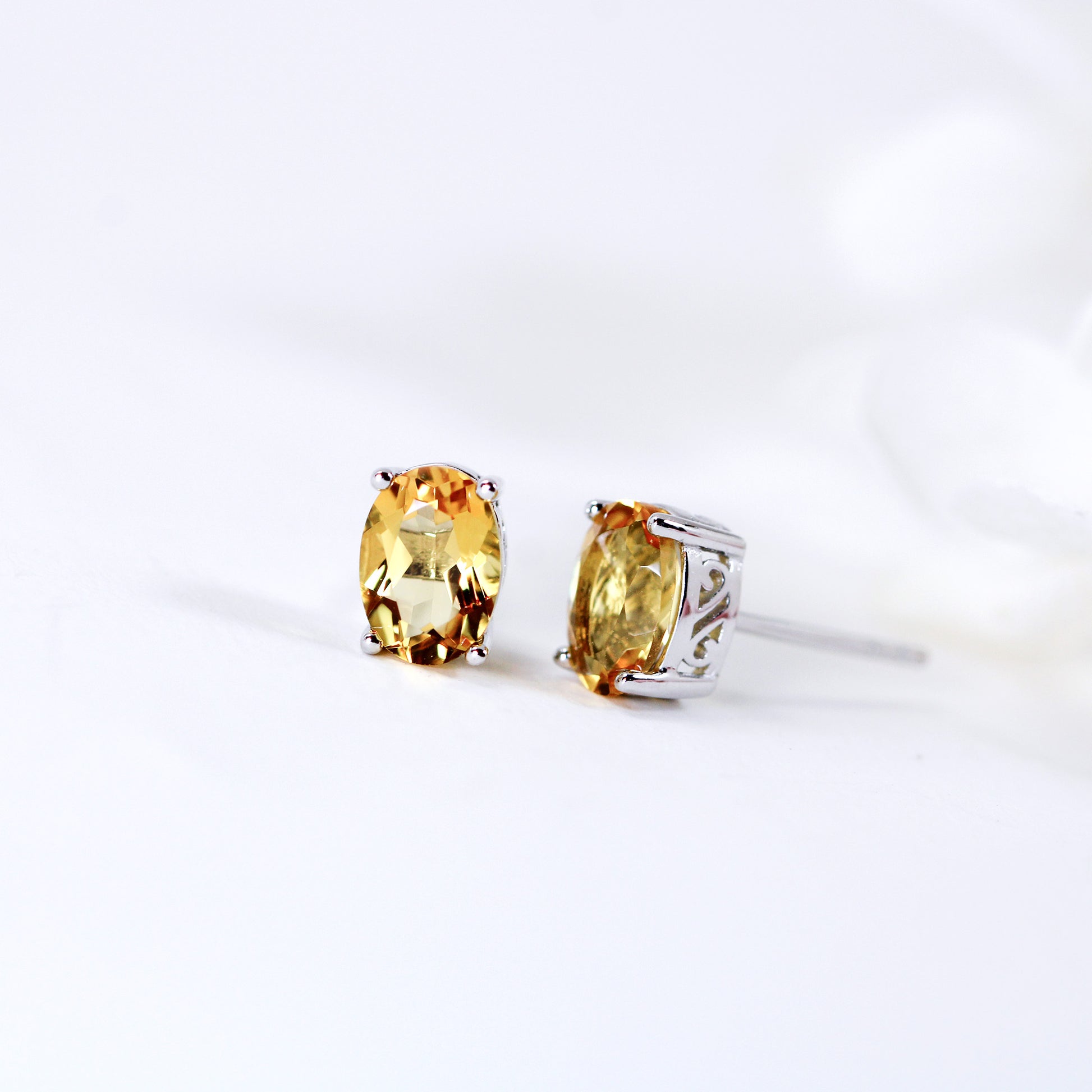 Natural citrine ova cut stud earrings