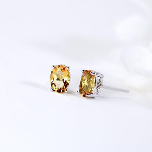 Natural citrine ova cut stud earrings