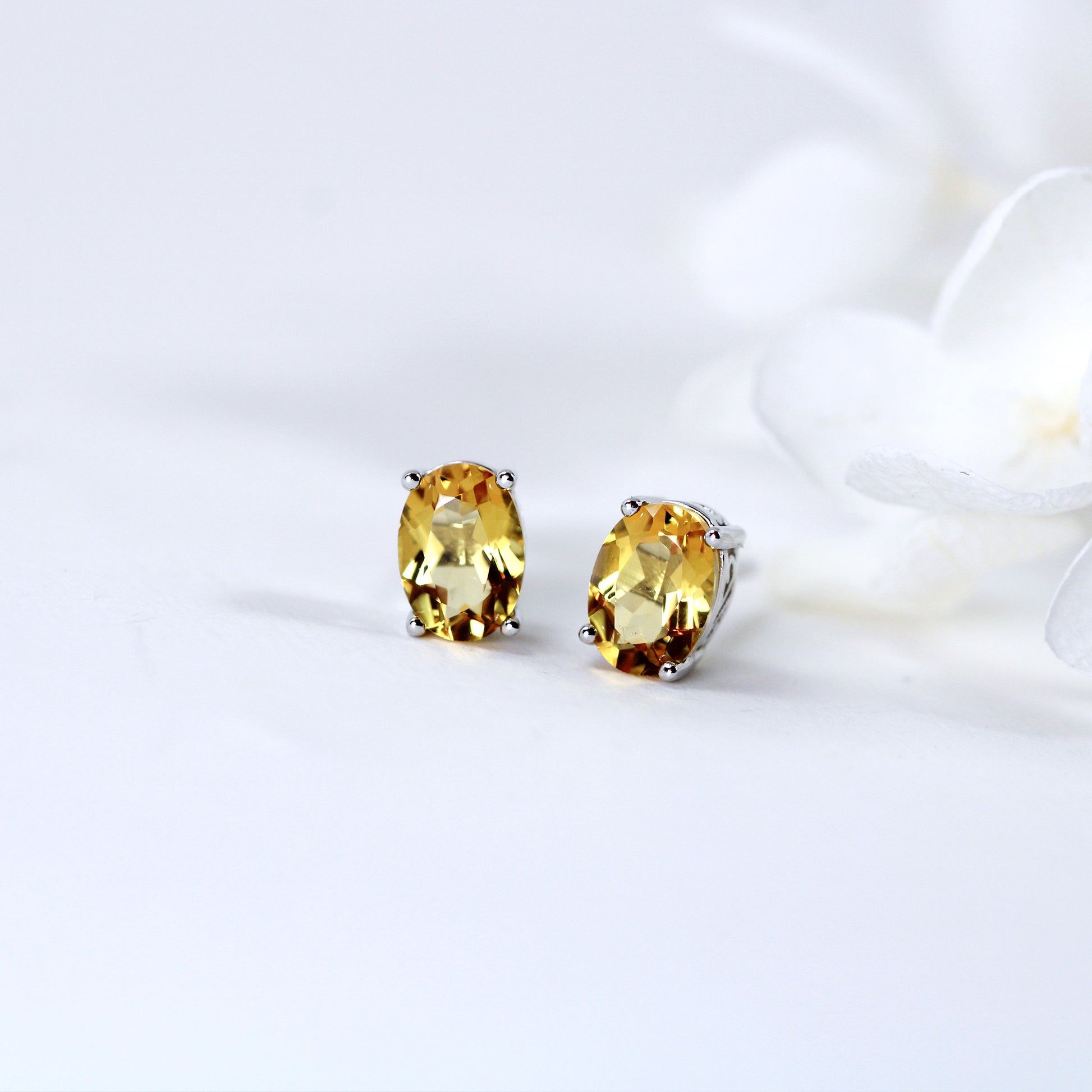 Natural citrine silver stud earrings