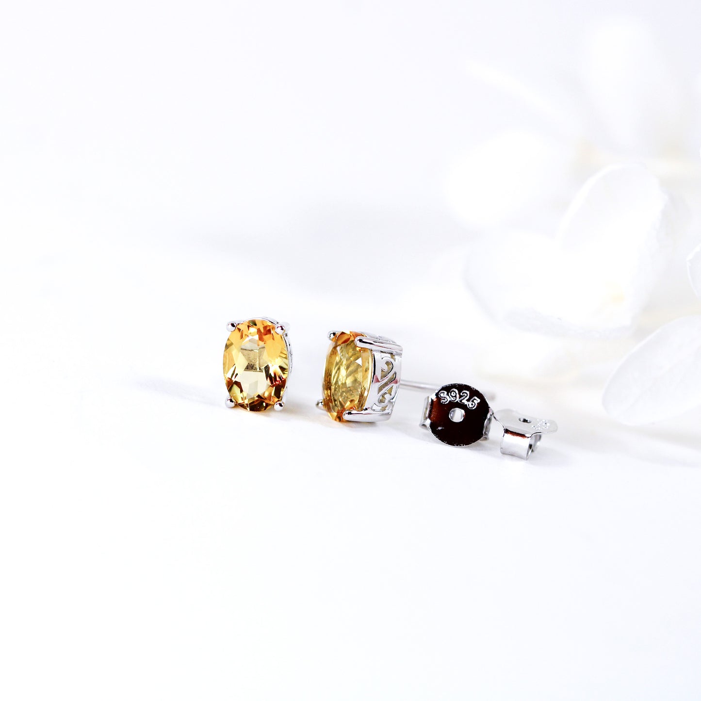 Natural citrine silver stud earrings