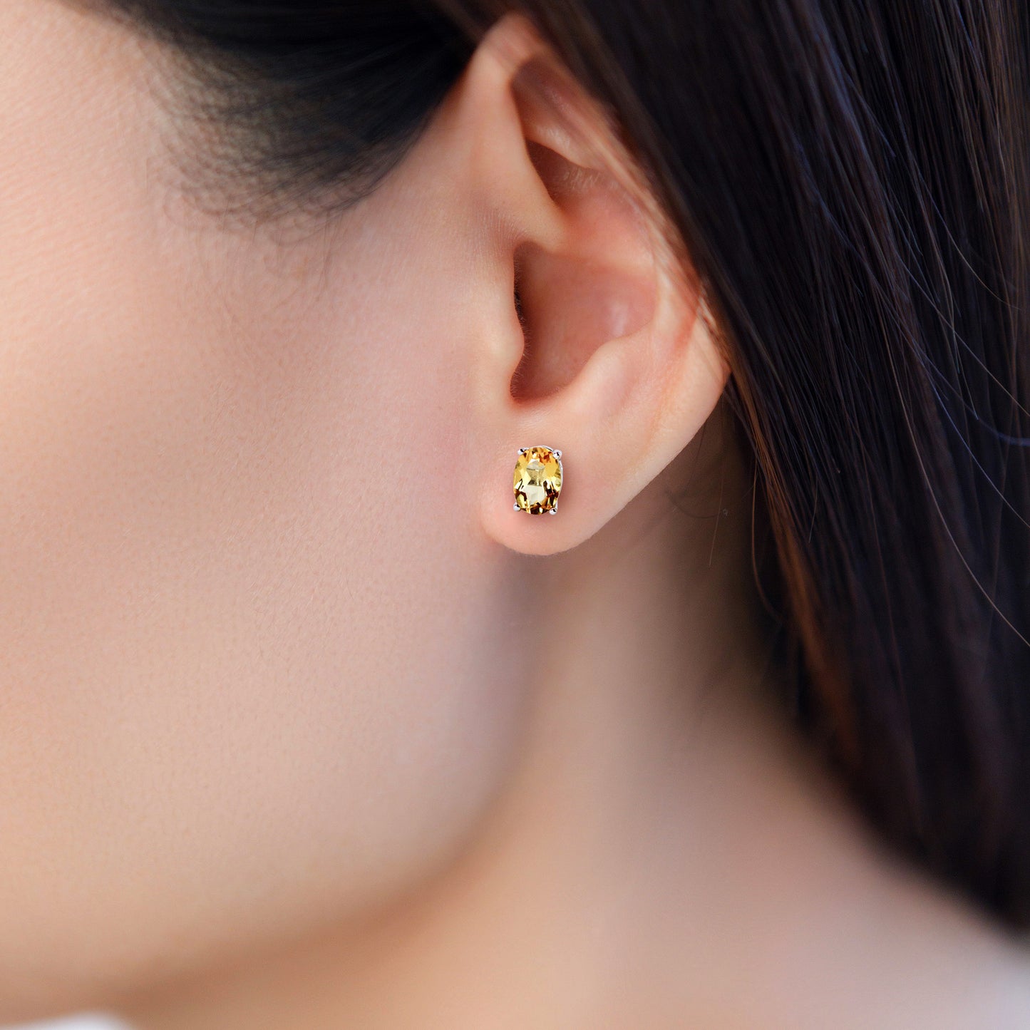 Natural citrine silver stud earrings