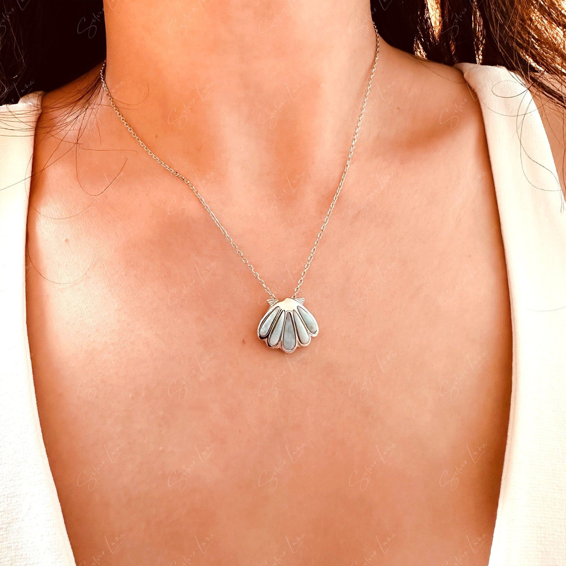 claim shell larimar pendant necklace