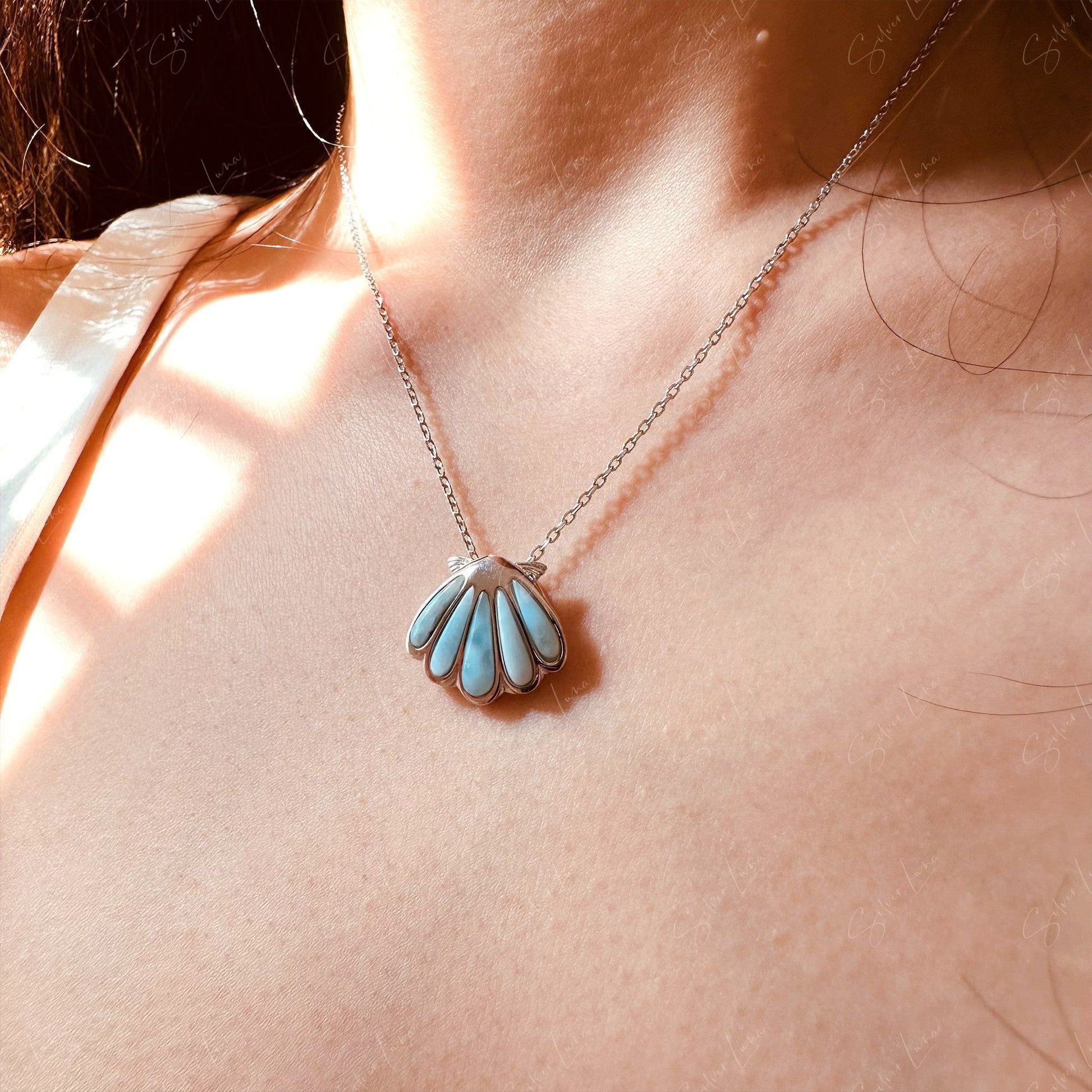 Larimar clam pendant necklace