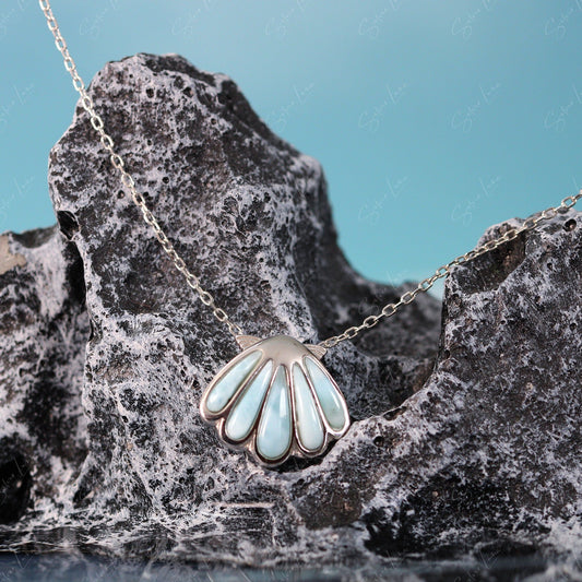 Clam shell Larimar pendant necklace