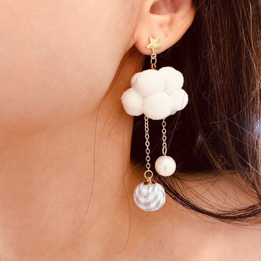 Cotton cloud and rain drop dangle earrings