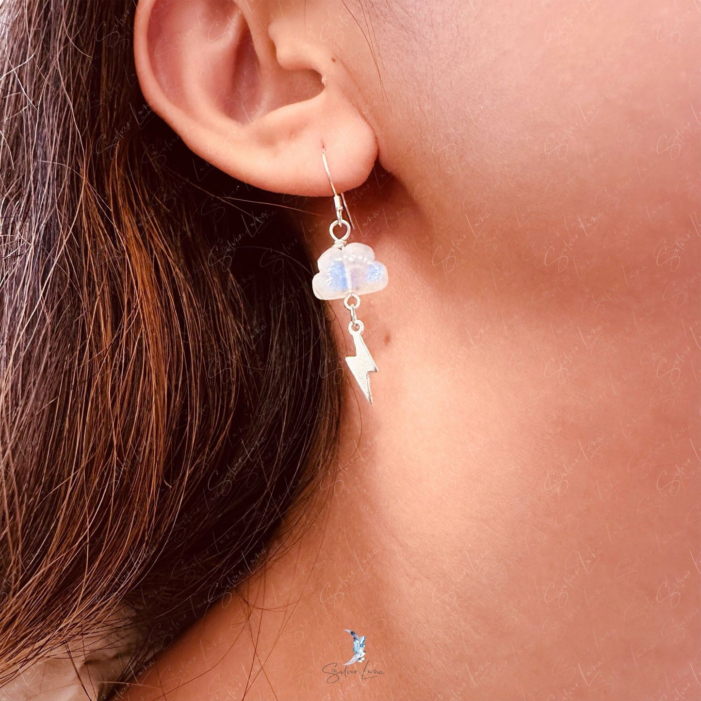 cloud and lighting drop earrings