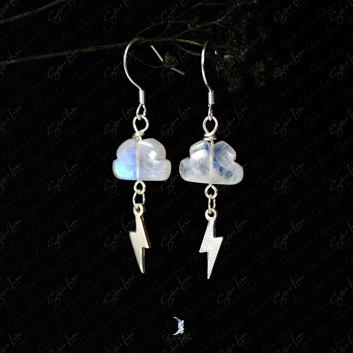 rainbow moonstone cloud and lighting drop earrings