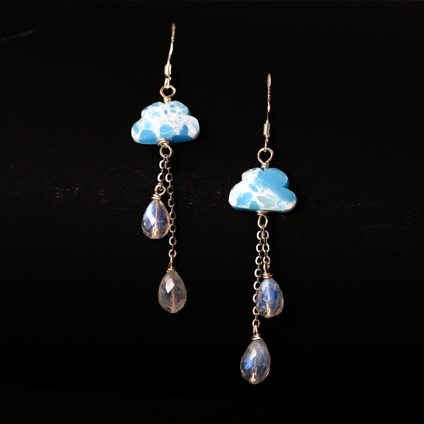 rainbow moonstone rain drop cloud earrings