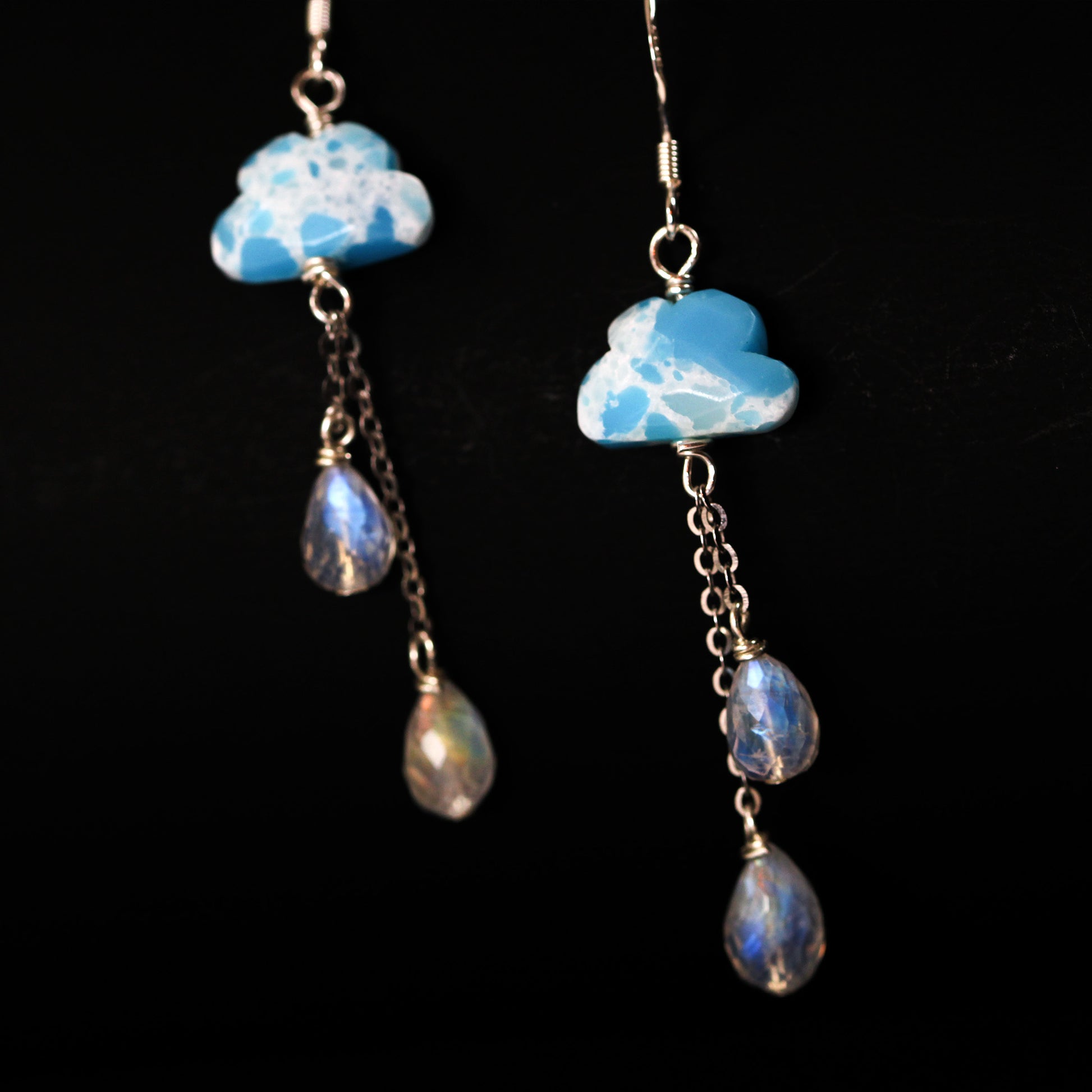 cloud and rain turquoise moonstone handmade earrings