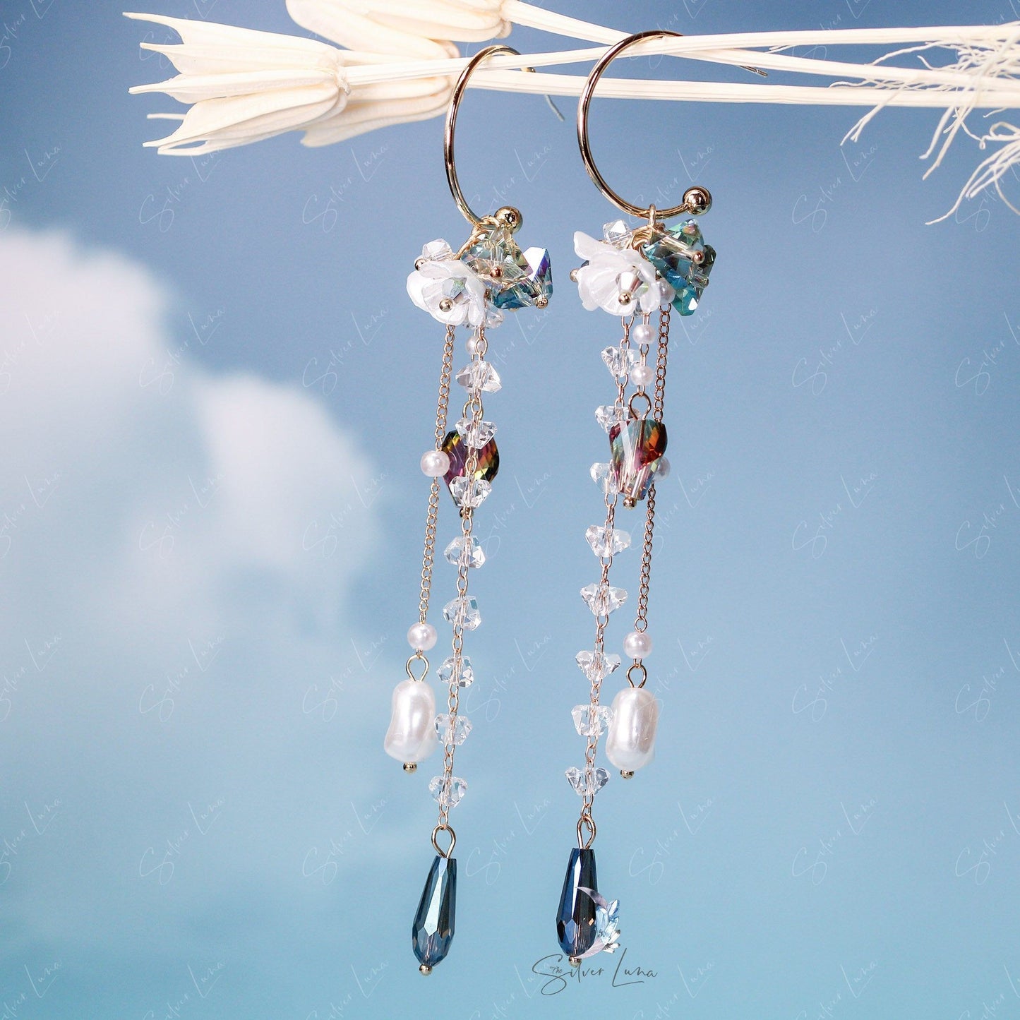 Elegant crystal pearl drop Korean fashion earrings