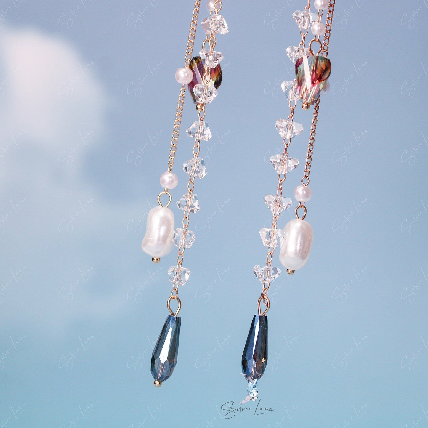 Elegant crystal pearl drop Korean fashion earrings