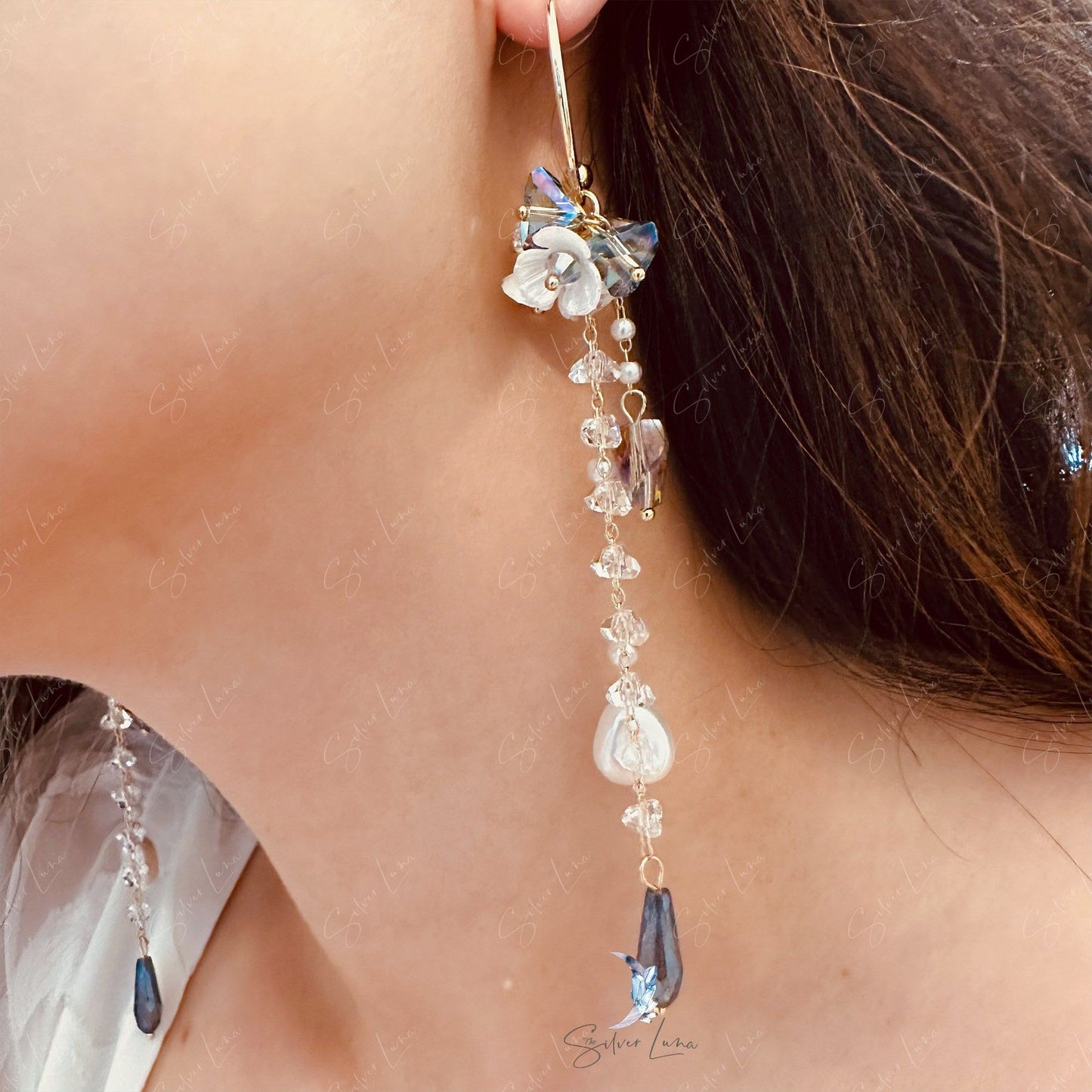 Elegant crystal pearl drop Korean fashion earrings