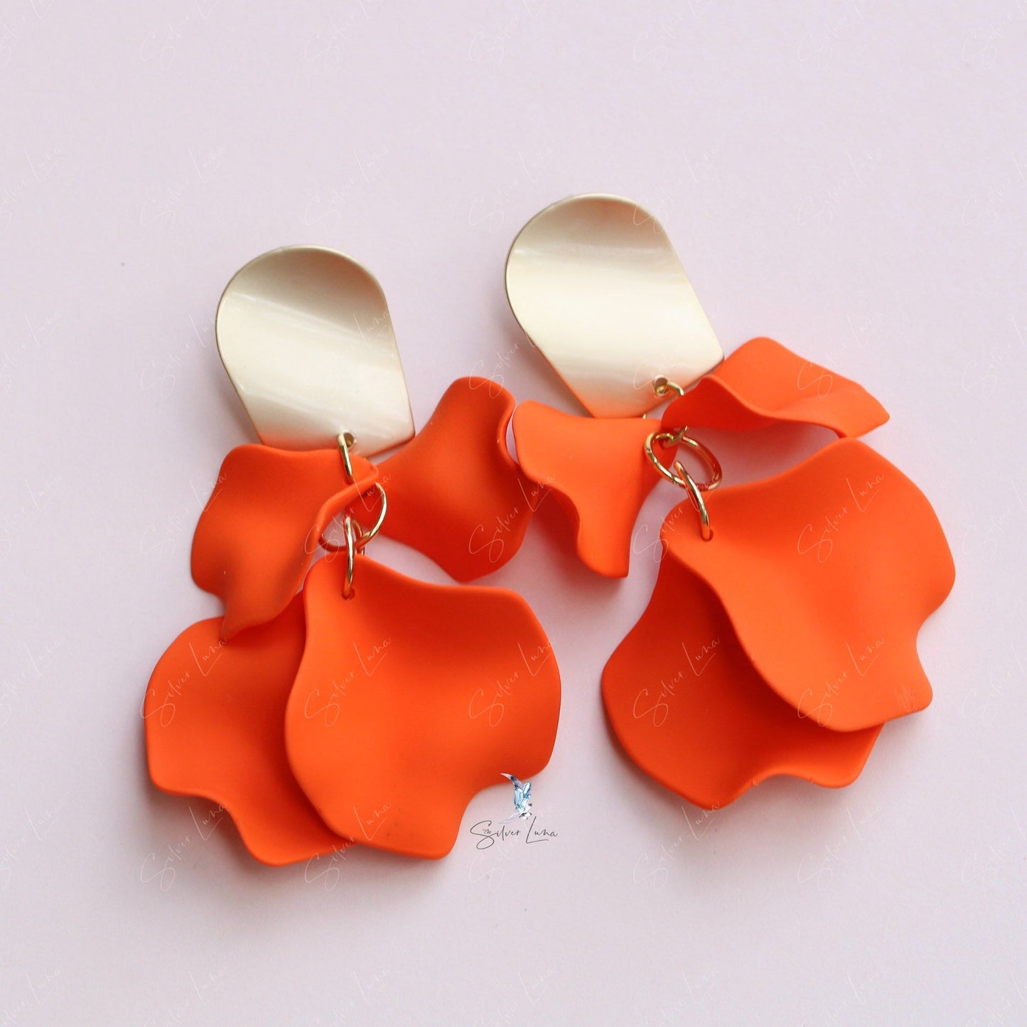 Multicolor rose petal dangle drop fashion earrings