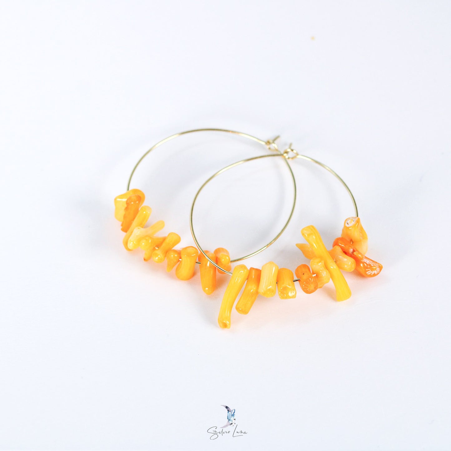 yellow Coral bead hoop earrings