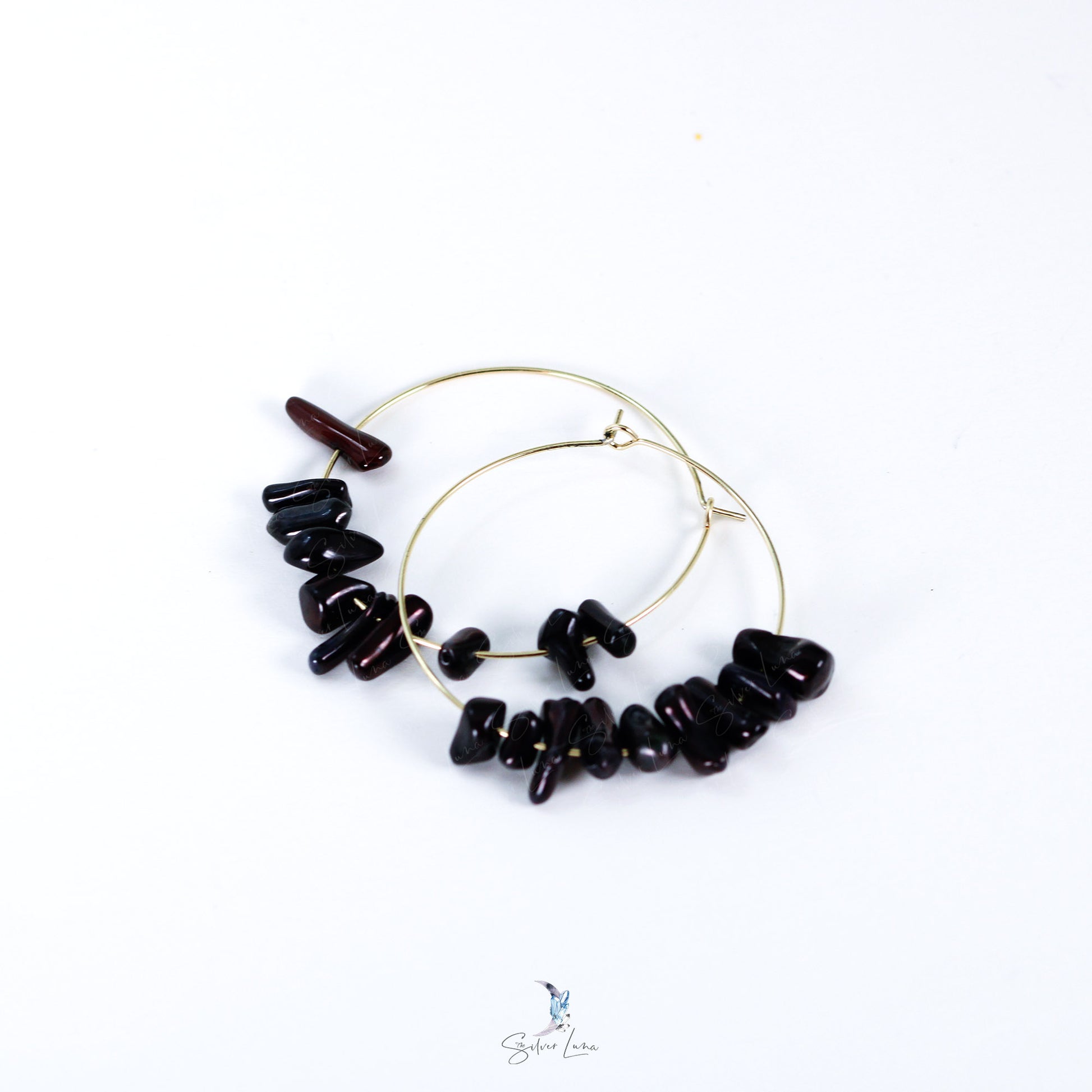 black Coral bead hoop earrings