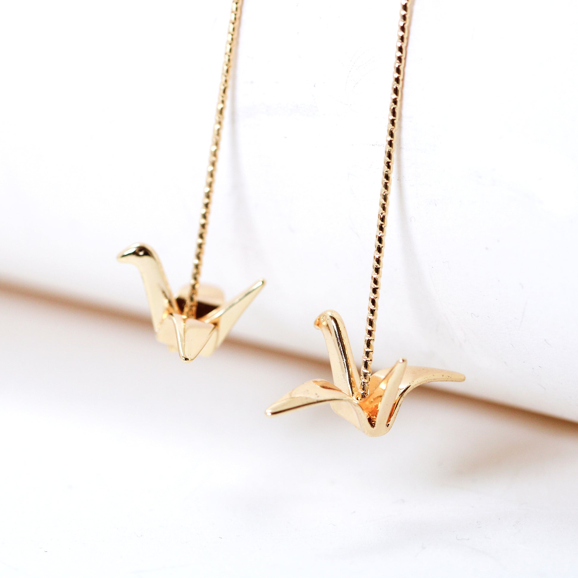 origami paper crane dangle drop earrings