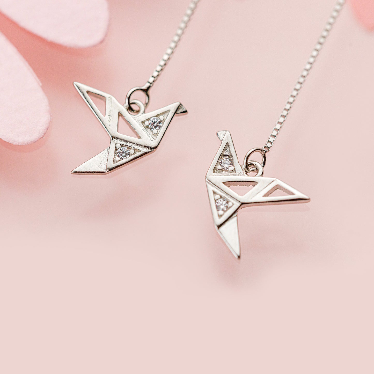 origami paper crane ear threader earrings