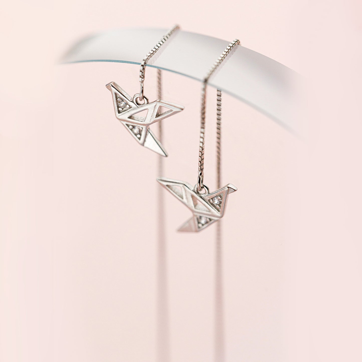 origami paper crane ear threader earrings