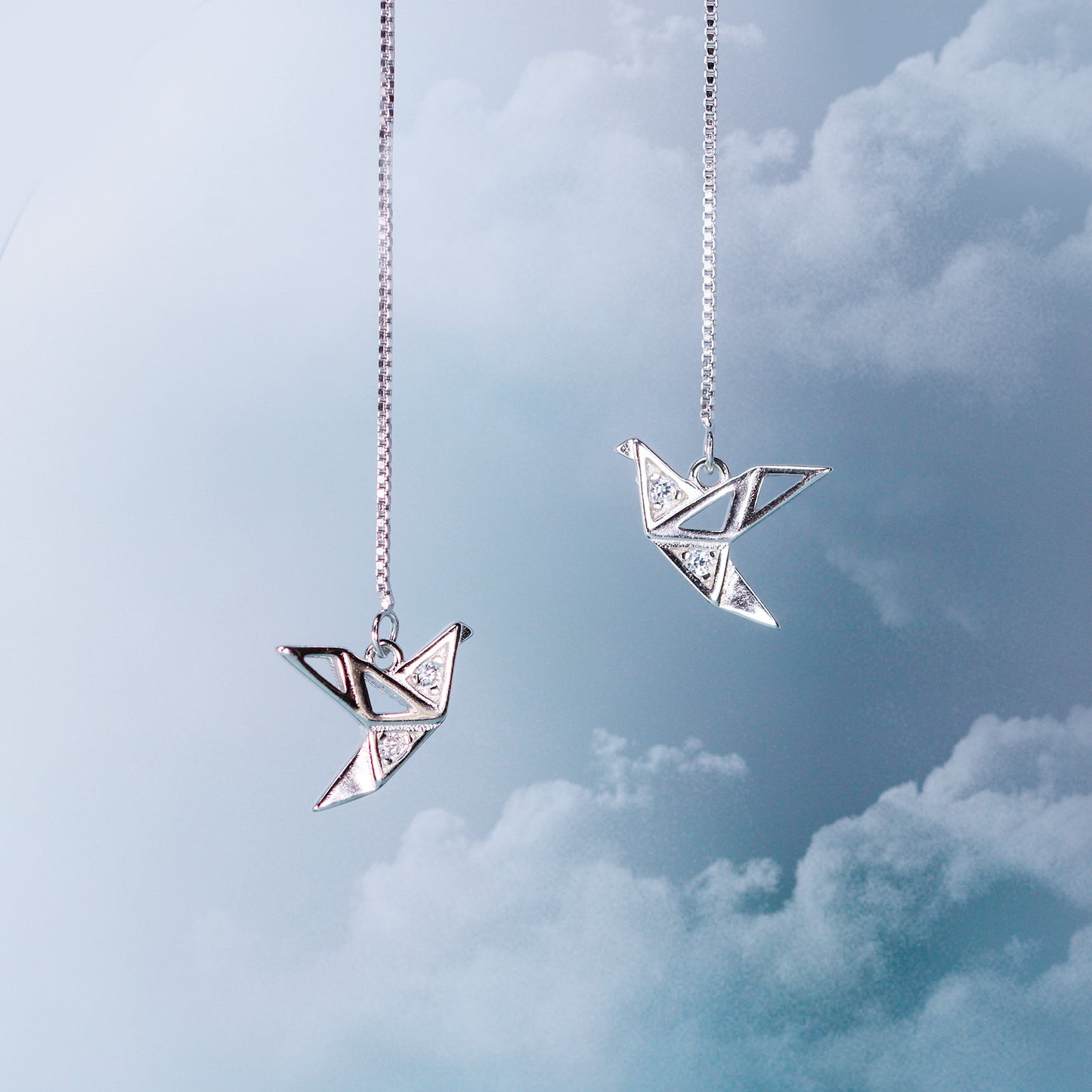 Origami paper cranes ear threader earrings