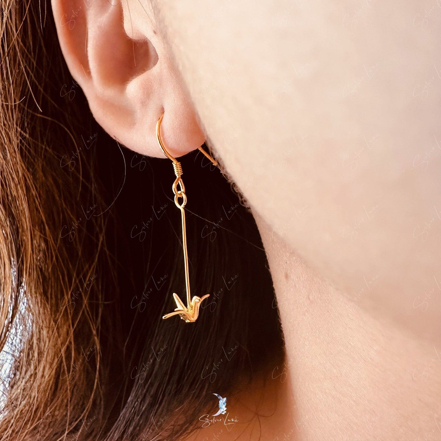 origami paper crane earrings