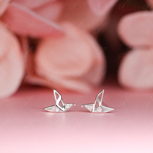 paper crane stud earrings