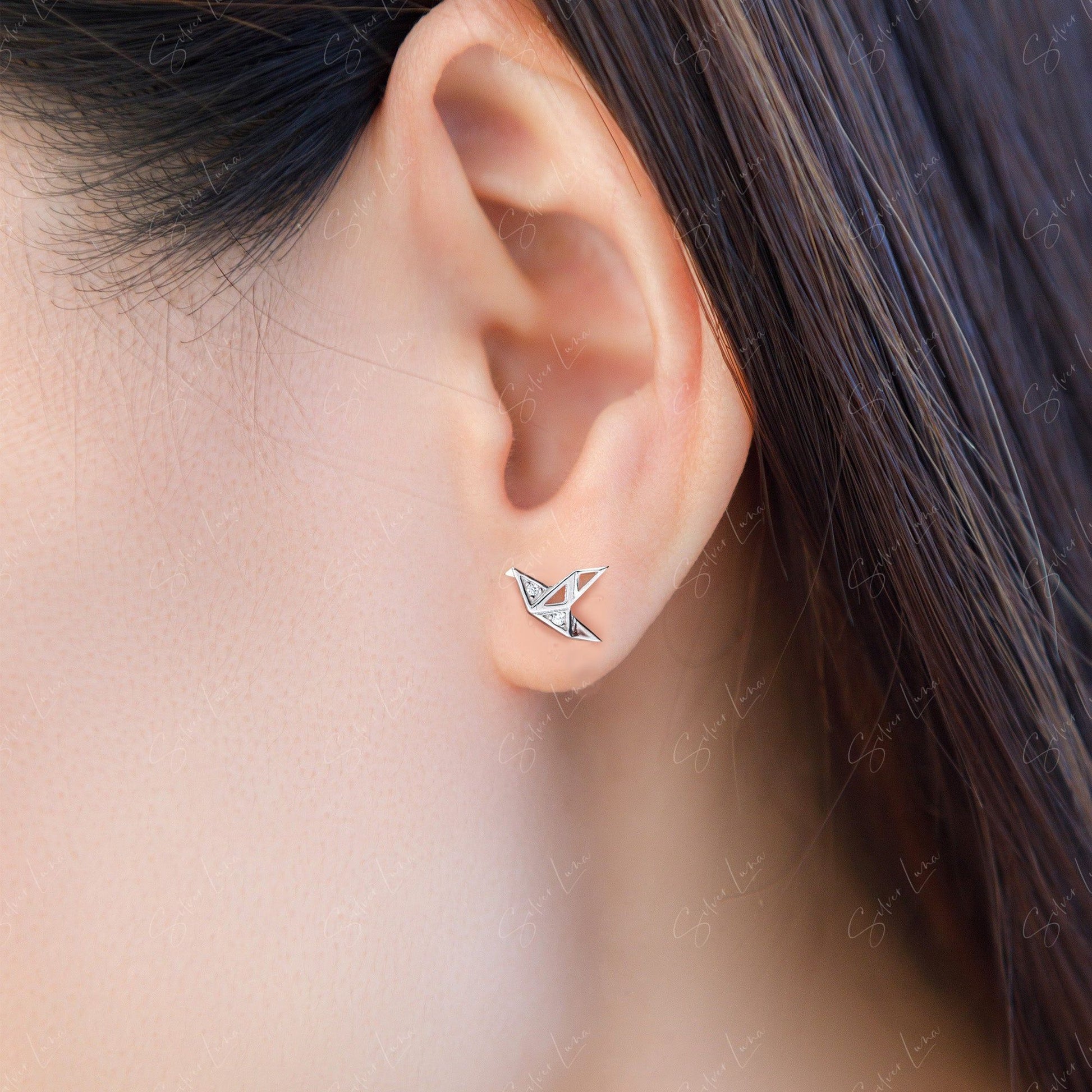 paper crane stud earrings