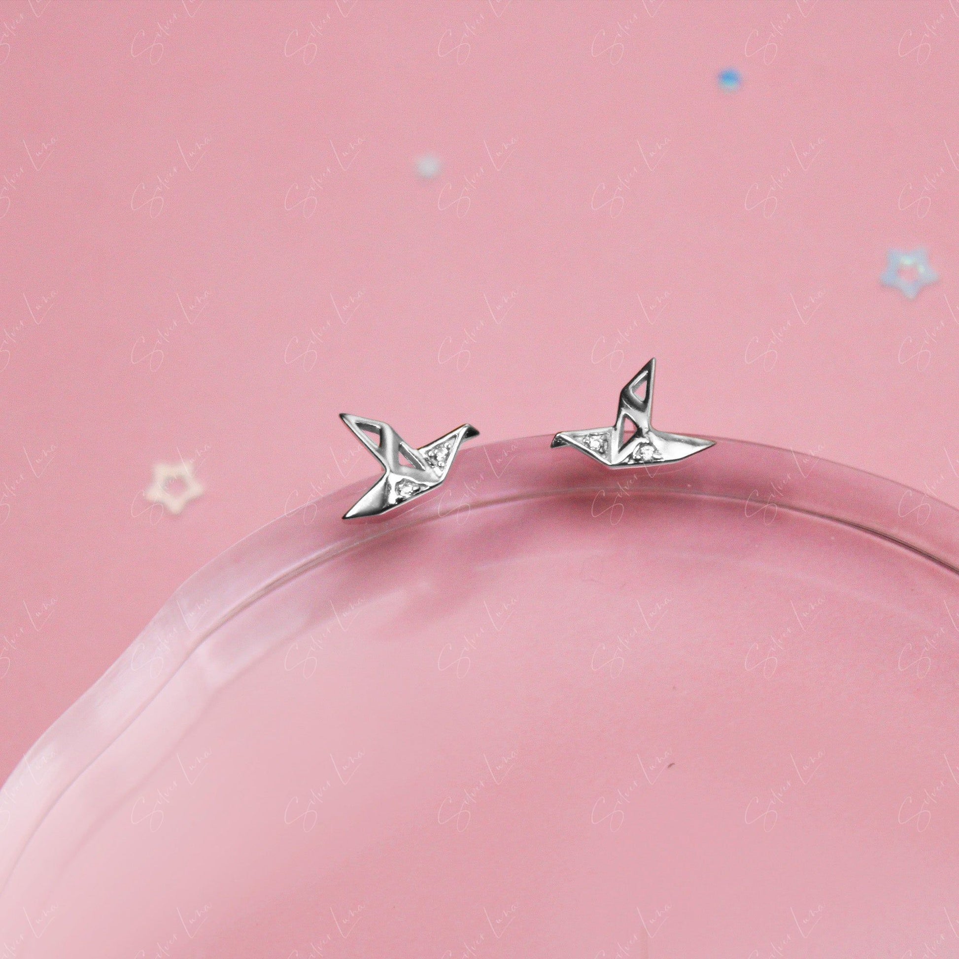 origami paper crane stud earrings