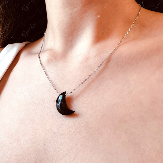 black onyx crescent moon necklace