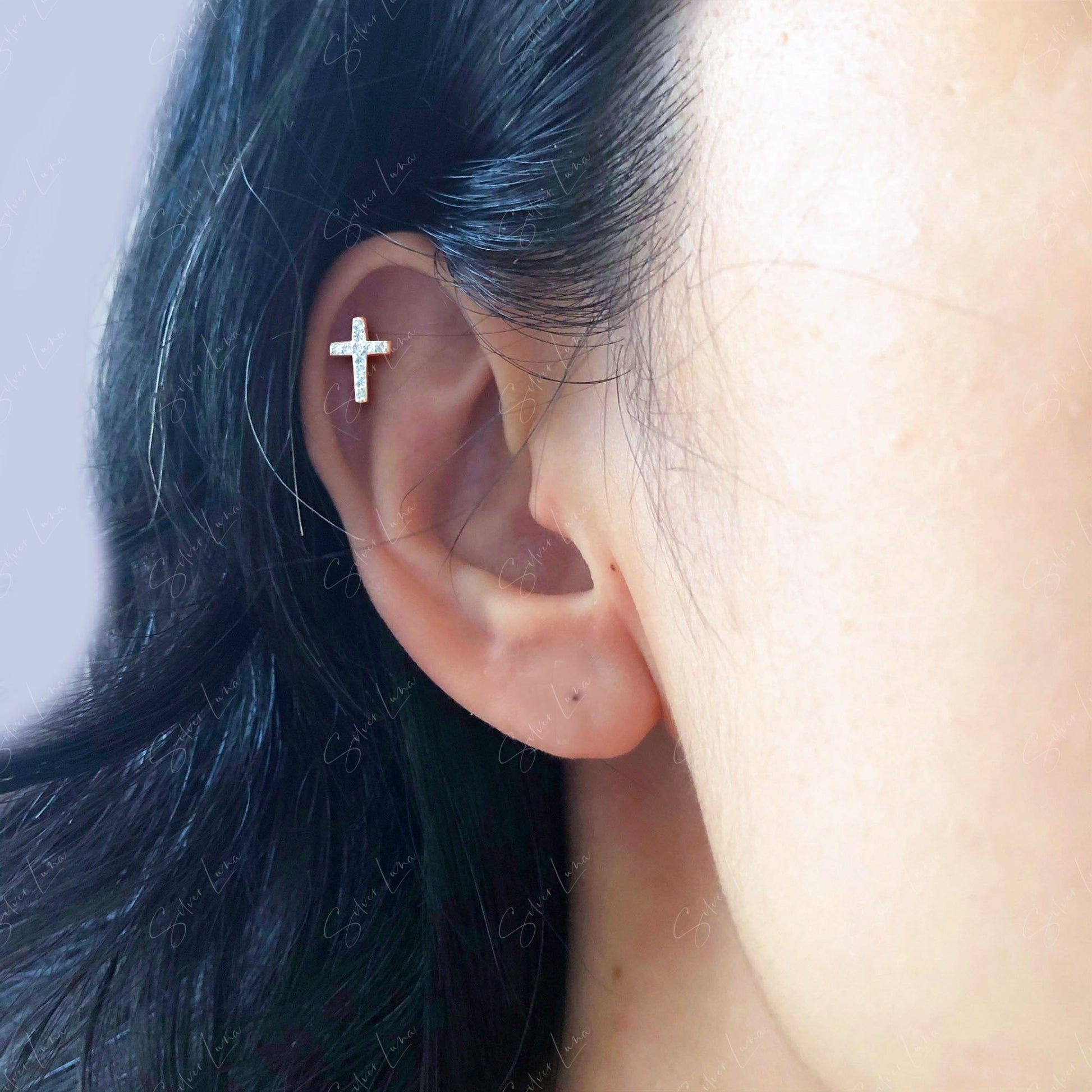 Cross Sterling Silver Screw Stud Earrings