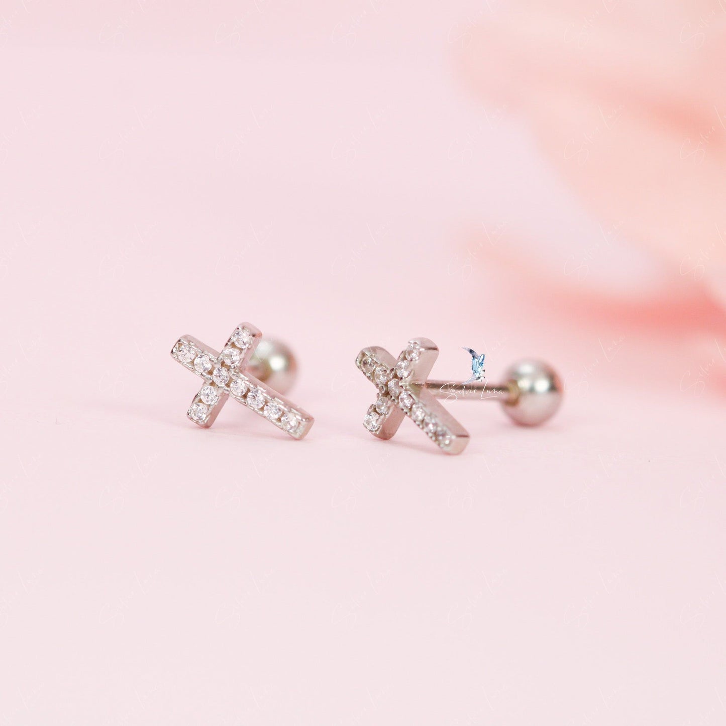 cross screw ball stud earrings