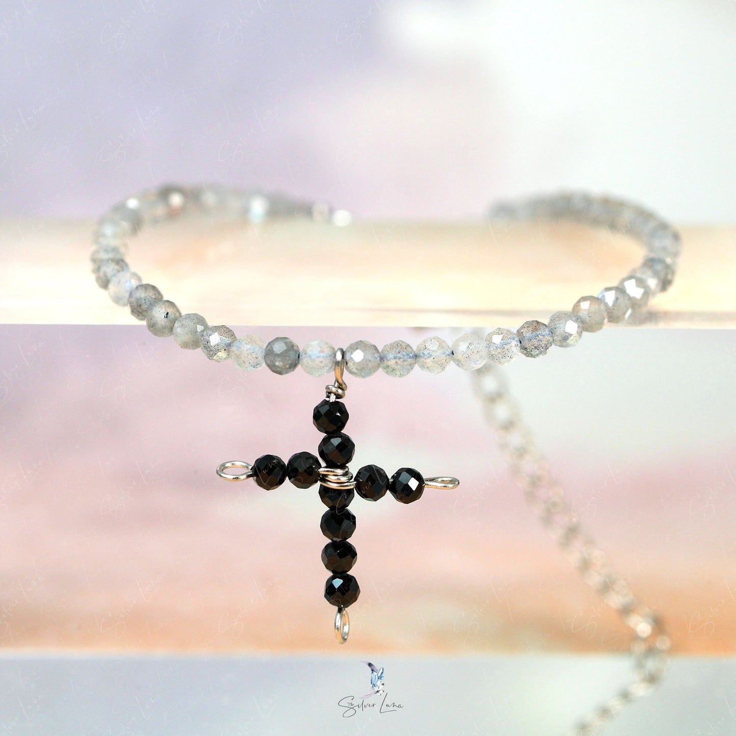 crucifix black cross beaded bracelet