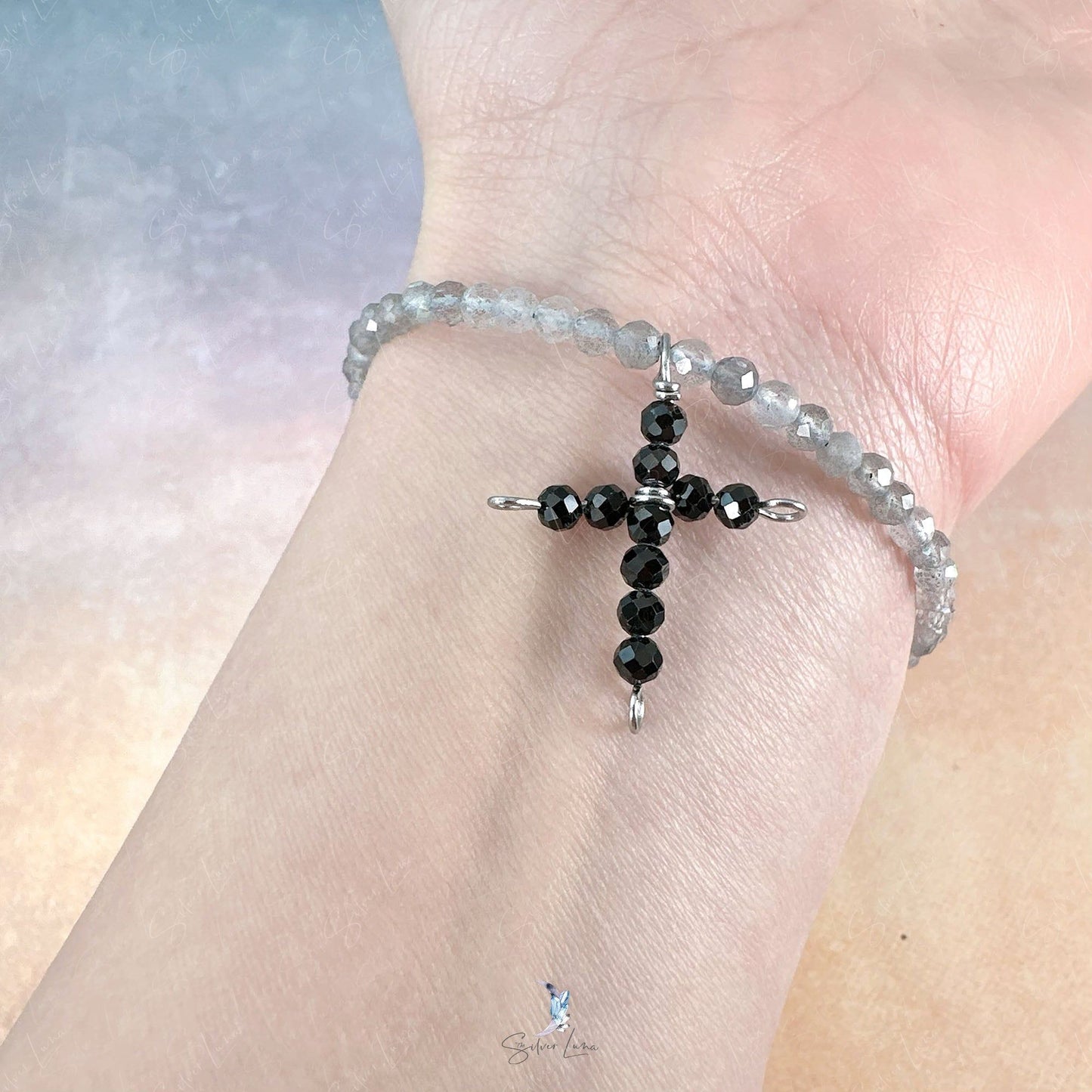 crucifix black cross beaded bracelet