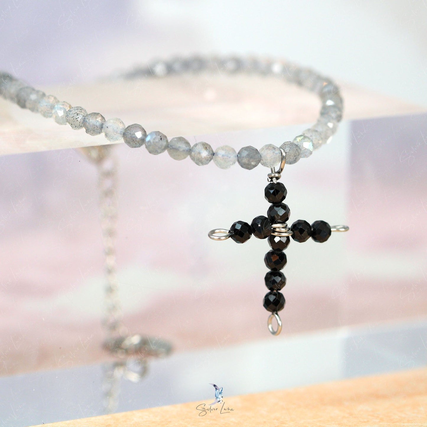 crucifix black cross beaded bracelet