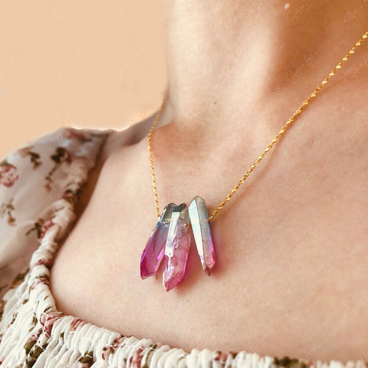 rainbow quartz natural stone pendant necklace