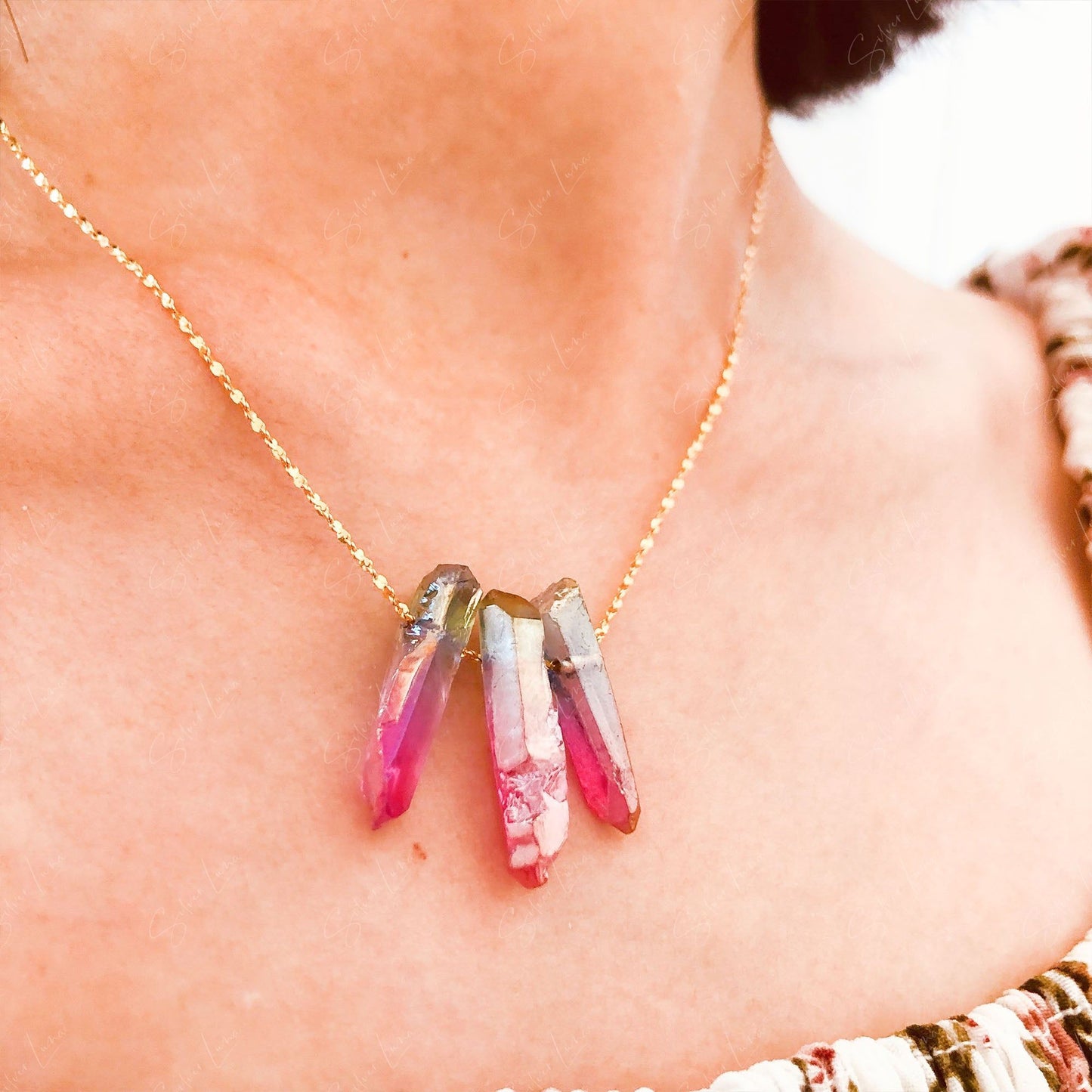 rainbow quartz natural stone pendant necklace