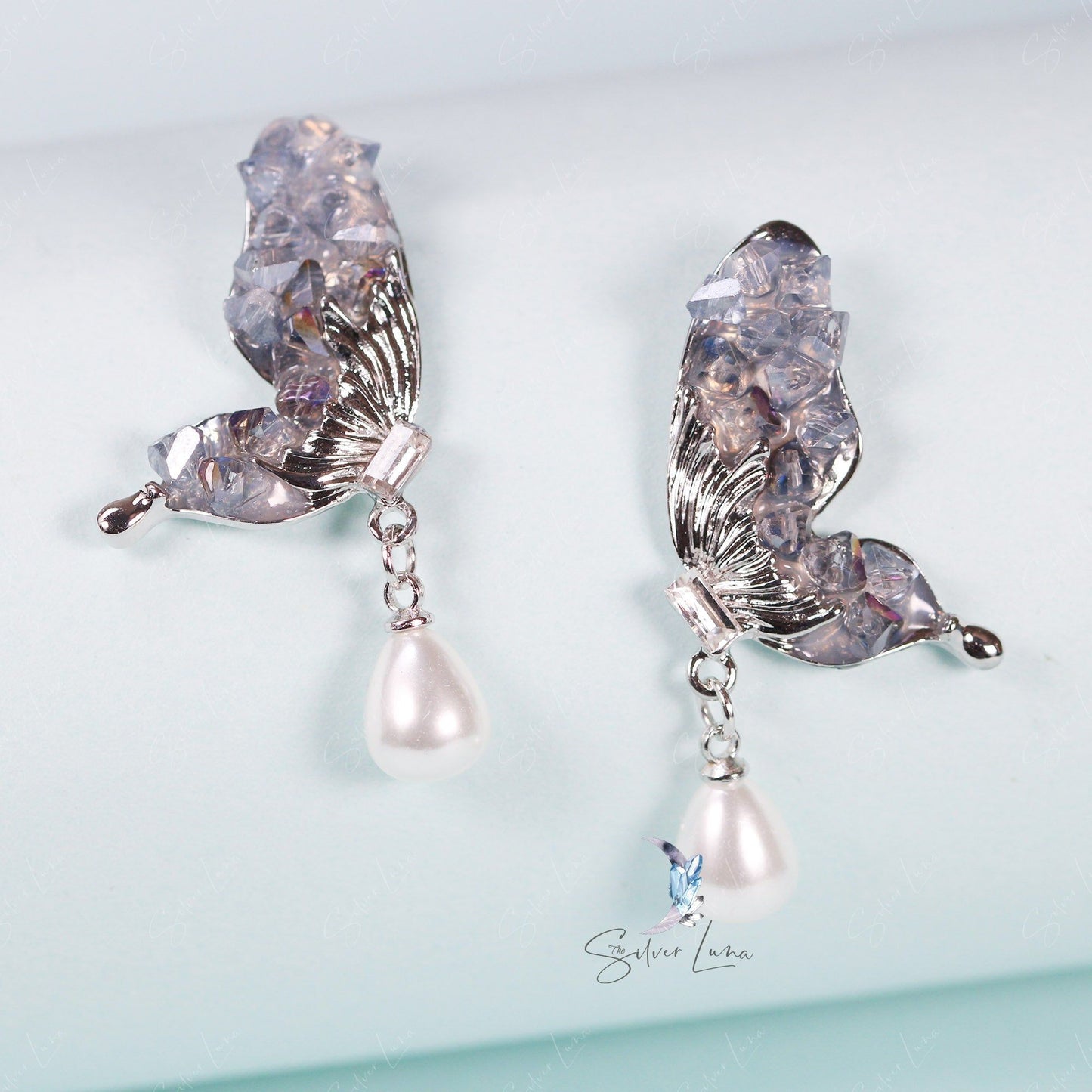Crystal butterfly dangle drop earrings