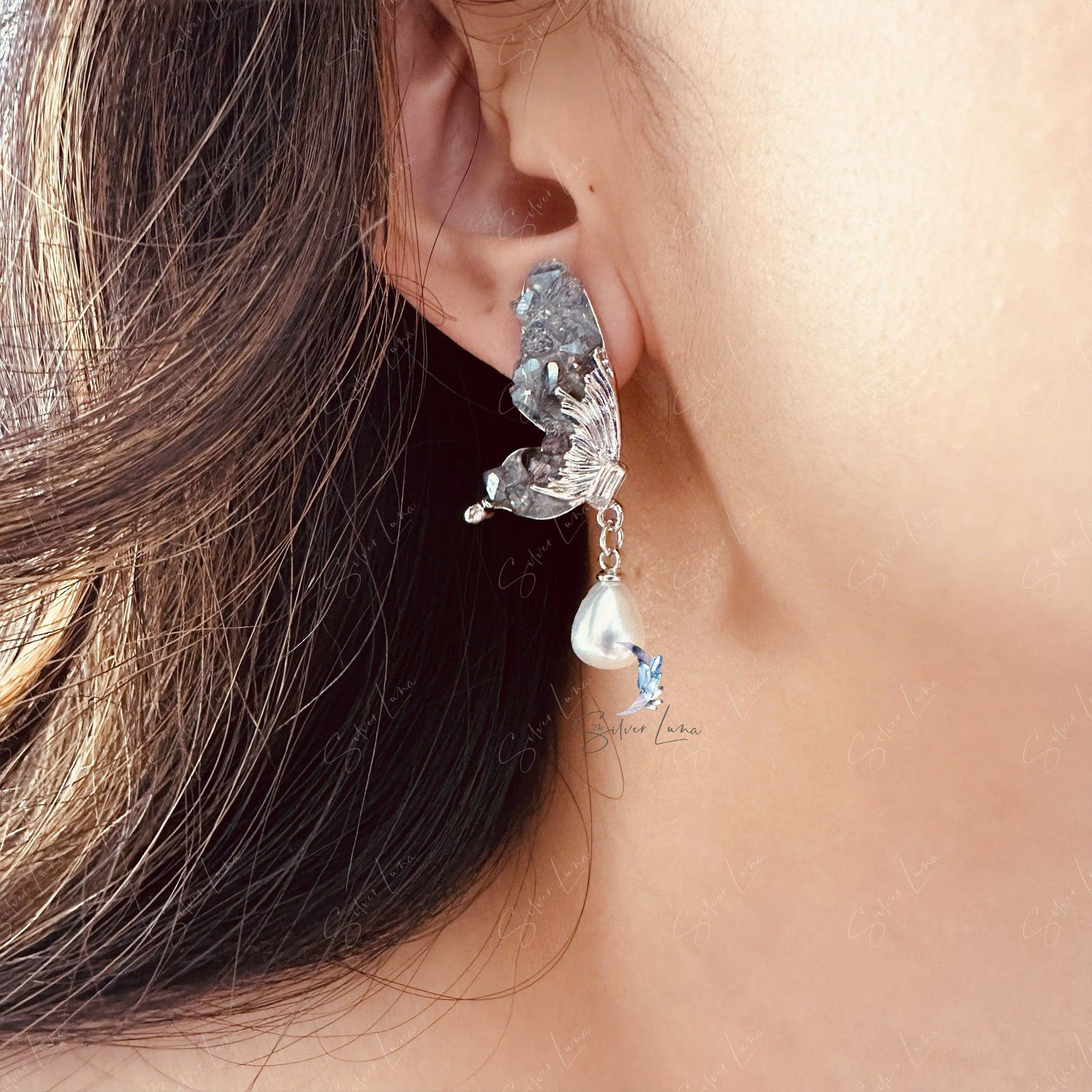butterfly pearl drop earrings
