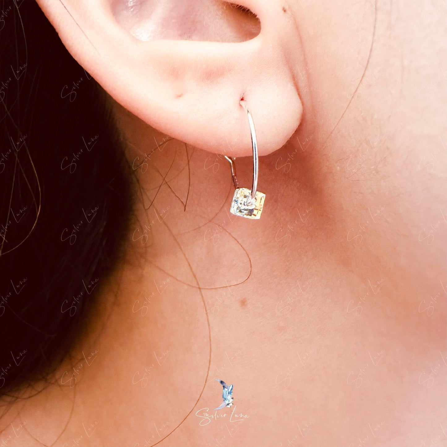 square crystal hoop earrings