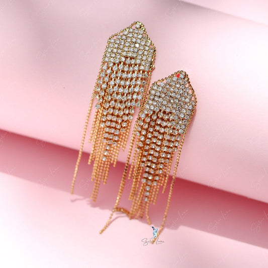 Crystal rhinestone chain drop earrings