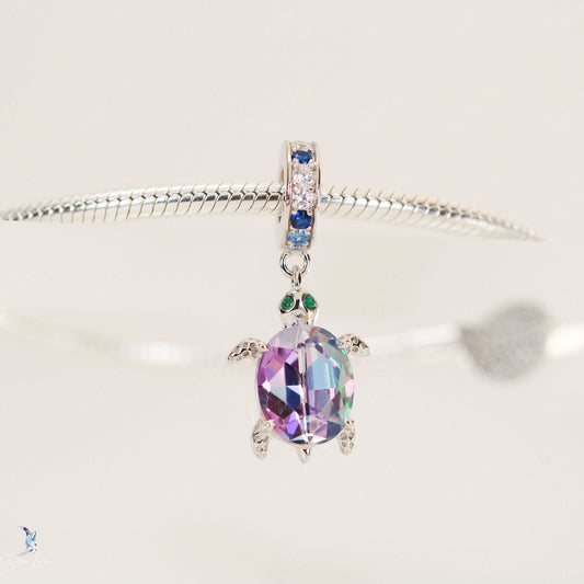 Rainbow crystal turtle sterling silver pendant charm