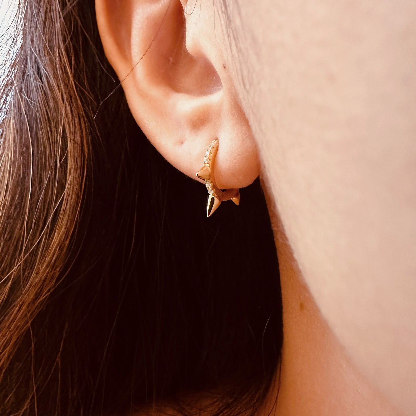 Three spikes sterling silver hoop earrings