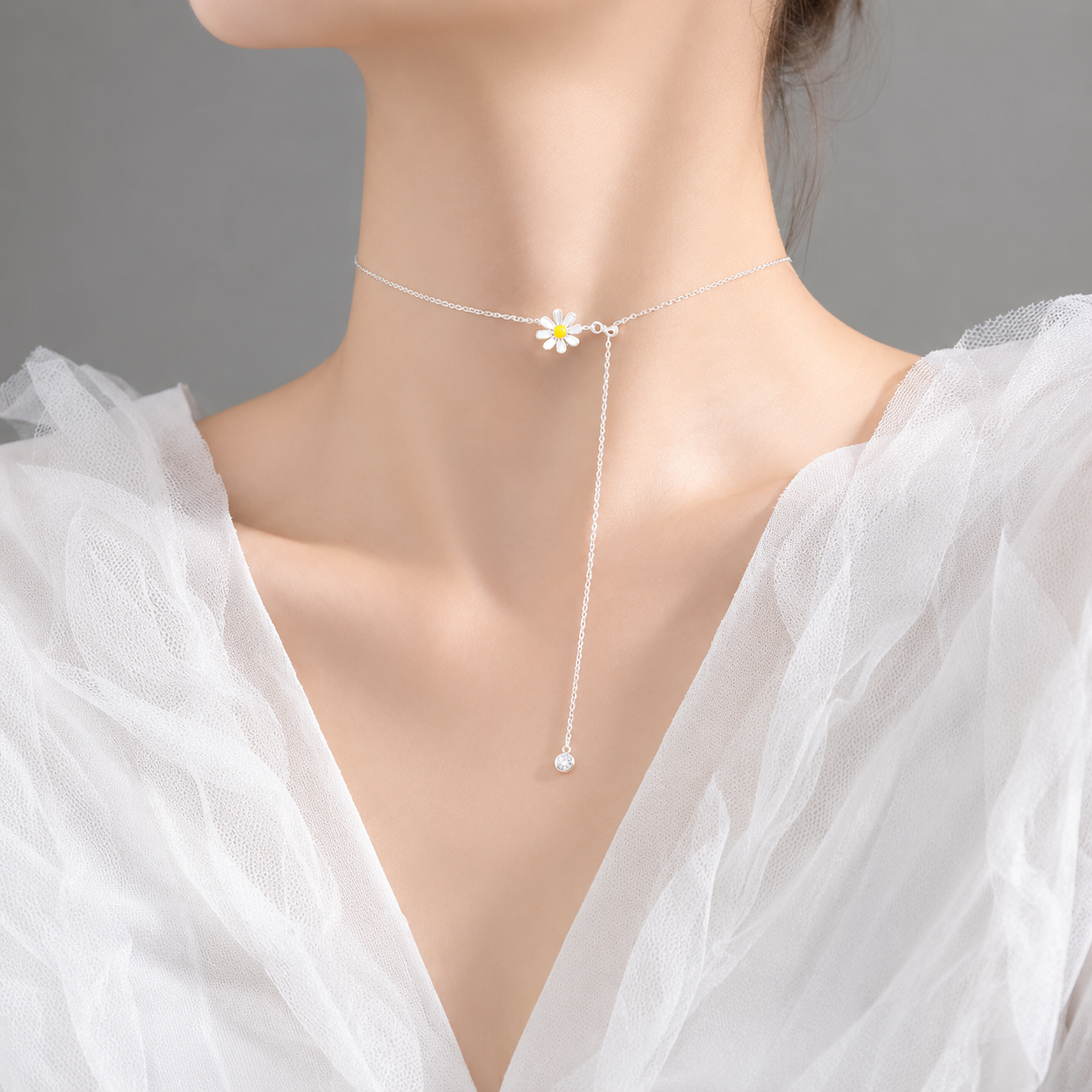 daisy choker necklace in sterling silver