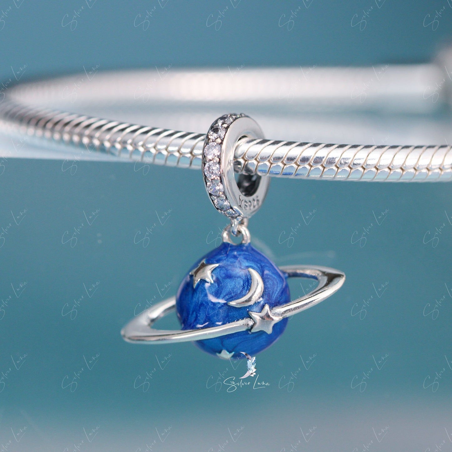 Blue planet pendant charm for bracelet
