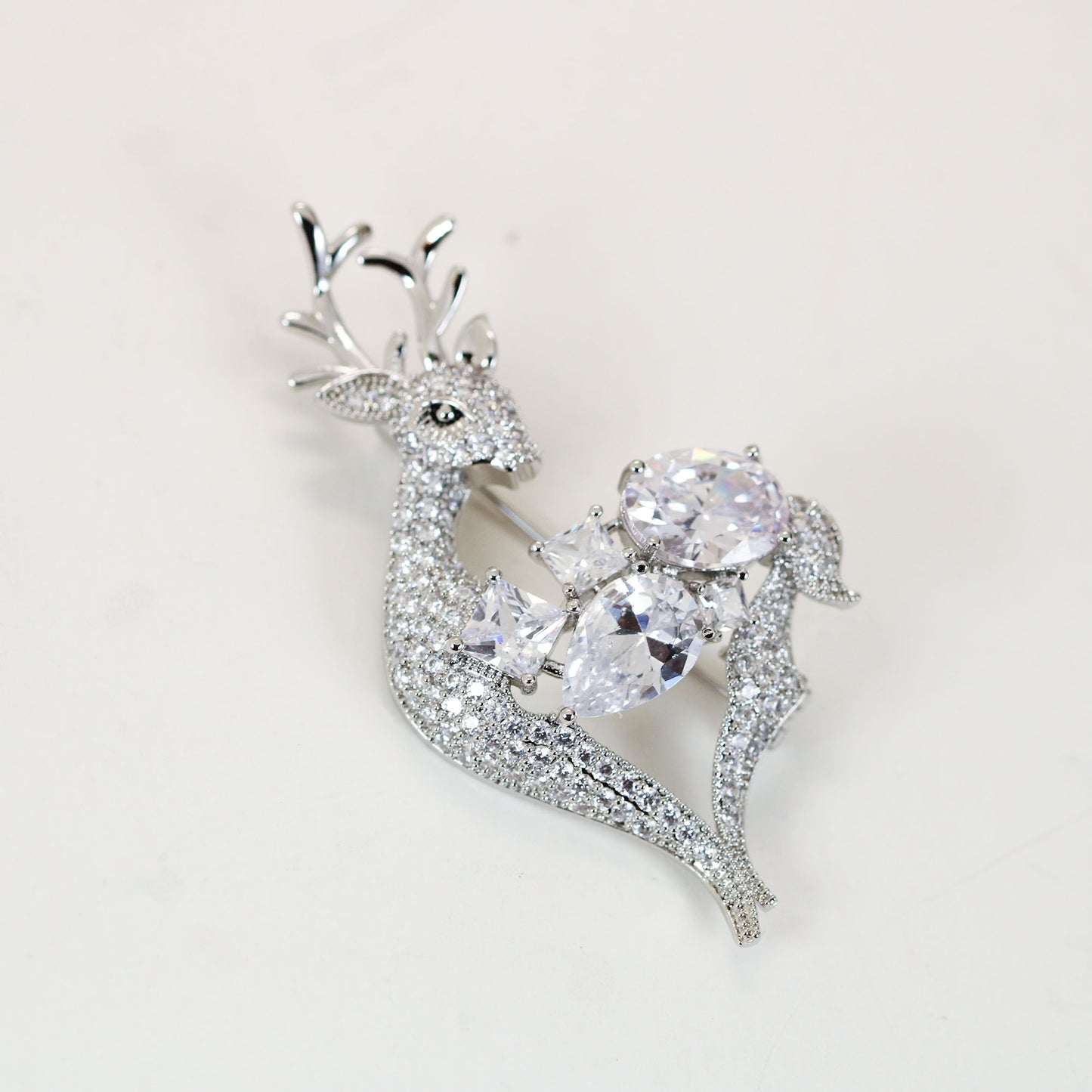 Crystal rhinestone reindeer Christmas brooch pin